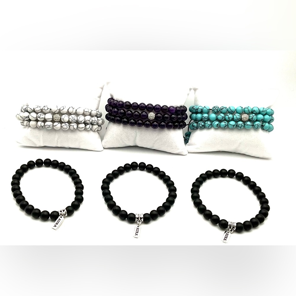 Aura Swag Exclusive 3 turquoise 3 howlite 3 amethyst bracelets and 3 mat…